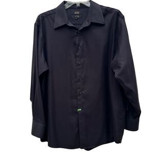 Vintage Gold Label Murano Dress Shirt Men's Size 17.5 Black Non-Iron Cotton